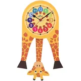 MPM Quality Kinder-Pendeluhr, Giraffe, Wanduhr Holz, Made in EU, Design, Kinder Holz Wanduhr, Wood Wand-Deko, Kinder Tier Motiv, 210 x 550 x 35 mm, Dekoration für Kinderzimmer, Schule, Kindergarten