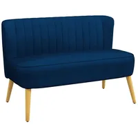Homcom 2-Sitzer Sofa Zweisitzer, Loveseat mit Leinenoptik, Holzbeine, Blau 117 x 56,5 x 77 cm