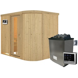 KARIBU Sauna »Saue 4«, inkl. 9 kW Saunaofen mit externer Steuerung, für 3 Personen - beige
