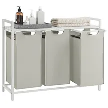 VASAGLE Wäschekorb 3 x 38 L mit Ablage weiß