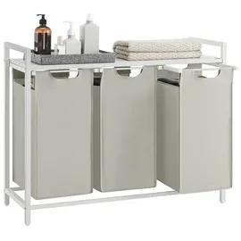 VASAGLE Wäschekorb 3 x 38 L mit Ablage weiß
