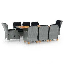 vidaXL 9-tlg. Garten-Essgruppe mit Auflagen Poly Rattan 1 : Farbe - Hellgrau, Polster - mit Polster