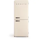 CREATE / RETRO FRIDGE FRIDGE COMBI 185 BLACK/Kombi-Kühlschrank mit Gefrierfach 401L in Cremeweiß, Griff Schwarz / 190W, No Frost System, 3 Ablagen, 2 Schubladen, Temperaturregler, 70x65x185 cm