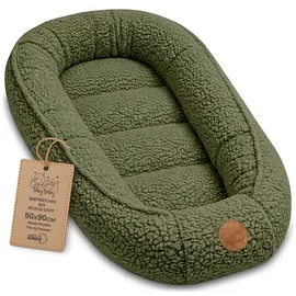 Totsy Baby Babynest Nestchen Baby aus boucle - Babynestchen Neugeborene Nest für Kinder Bett und Babybett tragbar Kuschelnest Coccon für Jungen und Mädchen Olivgrün