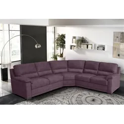 Ecksofa EGOITALIANO "Doris, modernes Designerecksofa in hochwertigen Microfaserqualitäten", lila (plum), B:266cm H:90cm T:246cm, Luxus-Mikrofaser BLUSH (100% Polyester) ist ein innovatives Mikrofasergewebe mit wasser- und fleckenabweisenden Eigenschaften. Sie verhindert das Eindringen von Flüssigkeiten und Ölen in das Textilgewebe. Mit einer neutralen Seifenlösung können Flecken von Kaffee, Tee, Wein, Fruchtsaft, Marmelade, Schokolade, Ketchup und anderen eiweiß- und fruchtsäurehaltige Lebensmitteln entfernt werden. Anschließend mit klarem Wasser ausspülen bzw. nachwischen. Mit einer Vorbehandlung mit Ethylalkohol und einer anschließenden Behandlung mit neutraler Seifenlösung können auch Flecken durch Kugelschreiber, Filzstiften, Kaugummi und Ölen entfernt werden. Anschließend mit klarem Wasser auswaschen bzw. nachwischen. Bitte beachte, dass die Fleckenentfernung unverzüglich nach Verschmutzung durchgeführt werden muss, um ein zufriedenstellendes Ergebnis zu erreichen., Sofas, edle Detailverarbeitung, wahlweise fleckenabweisend oder in Lederoptik