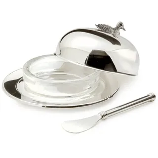 Edzard Butterglocke Ente, Durchmesser 14 cm, edel versilbert, mit Deckel und passendem Buttermesser 18 cm