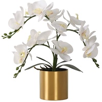 LESING Künstliche Orchidee mit Vase, weiße Orchidee Bonsai künstliche Orchidee Phalaenopsis Pflanztopf Arrangements für Heimdekoration (weiß, goldene Vase)