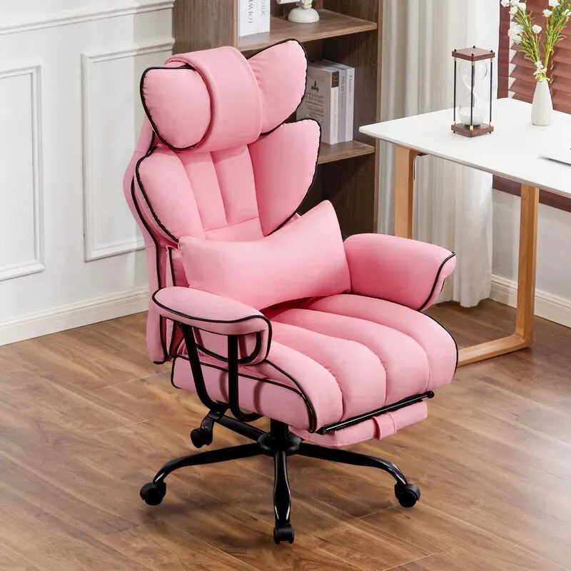 Ckaff Gaming-Stuhl Bürostuhl Ergonomisch, PU-Leder Chefsessel, Bürostuhl 200 kg mit Fußstütze und Lendenwirbelstütze, Home-Office-Stuhl Verstellbarer Stuhl mit hoher Rückenlehne, Drehstuhl (Pink)