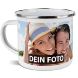 PR Print Royal Tasse mit Foto und Text selbst gestalten - Wunschtext, Wunschfoto, Geburtstag, Weihnachten - Emaille Rand Silber, 480 ml I Personalisiert