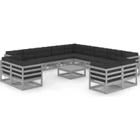 vidaXL 14-tlg. Garten-Lounge-Set mit Kissen Grau Massivholz Kiefer