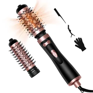 OKWRAP Föhnbürste Rotierend,Rotierende Warmluftbürste mit 2 Aufsätzen zum Trocknen, Glätten, Formen und für Volumen, RundföhnbürsteRotating Thermal Brush Ionen-Technologie für Anti-Frizz-Effekt