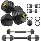 FEIERDUN Hantel 20-40kg Hantelset, 4-in-1, für Langhantel, Kettlebell & Liegestütz, (Set) schwarz