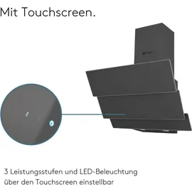 Wiggo Dunstabzugshaube 50cm kopffrei I Abluft Umluft Dunstabzug 300m3/h - LED Touch-Display 3 Stufen I Schräghaube inkl. Fettfilter & 2x Kohlefil...