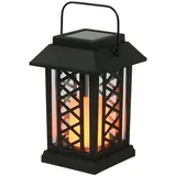 Festive Lights 17,5cm Schwarze Solar Laterne mit Kerze Realistisch Flackernde Flamme LED Gartenbeleuchtung Patio IP44 Wasserdicht Bernstein Wetterfest Grablicht Gartenlaterne
