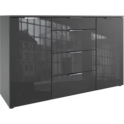 Kombikommode WIMEX "Level36 C by fresh to go", grau (graphit, glas grau), B:135cm H:84cm T:41cm, Spanplatte, Sideboards, mit Glaselementen auf der Front, soft-close Funktion, 135cm breit
