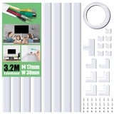 MUDEELA Kabelkanal Selbstklebend Weiß, 320cm PVC Kabelabdeckung, Kabelschacht zum Verstecken von Kabel, TV Kabelkanal für alle Netzkabel in Haushalt/Büro, 8 Stück x L40cm*W3cm*H1,7cm,