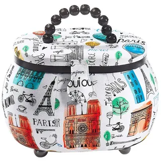 Kobolo Nähkorb Nähkästchen oval aus Kunststoff-Textil mit Motiv (Multicolor) bunt