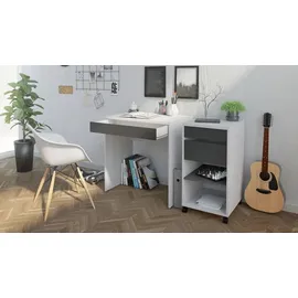 Dmora Linearer Schreibtisch mit einer Schublade, weiß und anthrazit, Maße 74 x 76 x 48 cm