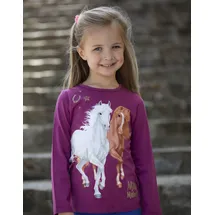Miss Melody Langarmshirt MISS MELODY, Mädchen, Gr. 152, rot (raspberry coulis), Single Jersey, Obermaterial: 100% Baumwolle, bedruckt, hüftbedeckend, Rundhals, Shirts Langarmshirt, mit großem Pferde-Frontmotiv