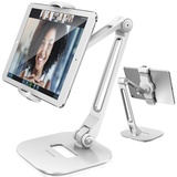 AboveTEK Long Arm Aluminium Tablet Ständer, Klapp Tablet Ständer mit 360 ° Swivel Clamp Halterung, passt 4-11 "Display Tablet/Handys für Küchentisch Nachttisch Schreibtisch POS Kiosk Empfang