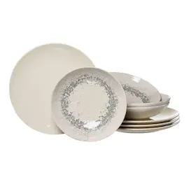 Ritzenhoff & Breker Cecina Tafel-Set 8-teilig, Speiseteller (26 cm) und Suppenteller (21 cm) für 4 Personen, Modernes Trendgeschirr, Steinzeug, Creme - Graphit