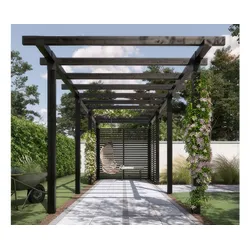 Verlängerungsmodul Pergola Holz – Gartenpergola aus druckimprägniertem Holz – moderne Holzpergola in schwarz – Pergoladach für Gartenwege & Laufgänge