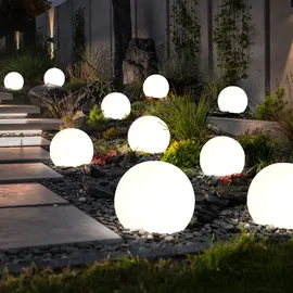 Expo Börse Kugelleuchte Solar 10 cm Solarleuchte Kugel Garten LED Gartendeko Solarkugel für Außen klein, Leuchtdauer ca. 6-8 Stunden, H 38 cm, 10er Set