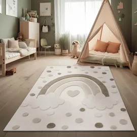 Paco Home Kinderteppich Spielteppich weicher Flor 3d-effekt Kinderzimmer Creme Sand, 80x150 cm,