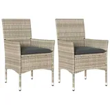 vidaXL Gartenstuhl 2 St.  Hellgrau  mit Kissen 55 x 70 x 106 cm Rattan