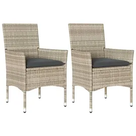 vidaXL Gartenstuhl 2 St.  Hellgrau  mit Kissen 55 x 70 x 106 cm Rattan
