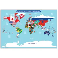Zelica World Map Poster with Countries FLAGS For Kids (Small size13x19 World Map Laminated) Perfect World wall Map for School classroom or home