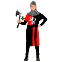 Karneval-Klamotten Ritter-Kostüm Kreuzritter Kinder rot schwarz mit Ritteraxt, Mittelalter Kinderkostüm für Karneval rot|schwarz|silberfarben 140