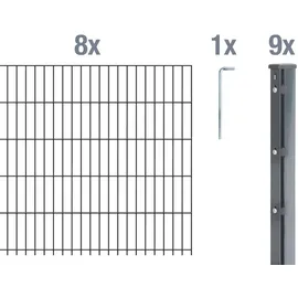 GAH Alberts Alberts Doppelstabmattenzaun 8-6-8, 2,5 m, Höhe 63-243 cm, Länge 10-30 m, Farbe:anthrazit, Zaun-Länge:20 m, Zaun-Höhe:163 cm