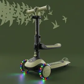 Kinderkraft Halley 2 Balance-Scooter 2-in-1, Sitz höhenverstellbar (25-33 cm), 4-Fach Verstellbarer Lenker, LED-Räder, klappbar, ab 18 Monate, rutschfeste Trittflächen, Grün