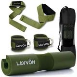Langhantel Polster Set - Hip Thrust Pad Polster für Langhantelstange - Hantel Nackenpolster, Polsterung für Squats, Booty Training, Gym Fitness - mit Knöchelriemen, Zughilfen für Krafttraining