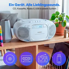 Medion E66476 Stereo Sound System (Boombox, CD-Player, MP3, Kassette, tragbarer Kassettenspieler für Kinder, UKW Radio, AUX, Kopfhörer, Netz & Batterie) blau,