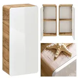 Lomadox Badmöbel Hängeschrank Wandschrank Hochglanz weiß, Wotan Eiche Nb., 1-türig, B/H/T ca. 35/75/22 cm