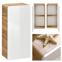 Lomadox Badmöbel Hängeschrank Wandschrank Hochglanz weiß, Wotan Eiche Nb., 1-türig, B/H/T ca. 35/75/22 cm