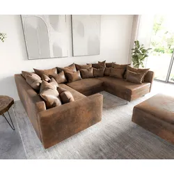 DELIFE Wohnlandschaft Clovis Braun Antik Optik modular Hocker Armlehne, Design Wohnlandschaften, Couch Loft, Modulsofa, modular