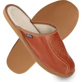 filsko® Palanga - Pantoffeln Lüftungslöcher Naturleder biegsam gepolstert - Braun - 47