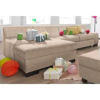 Ecksofa DOMO COLLECTION "Norma L-Form" Sofas Gr. B/H/T: 268cm x 74cm x 153cm, Microfaser PRIMABELLE, Recamiere links, ohne Bettfunktion, beige (natur) wahlweise mit Bettfunktion