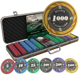 Bullets Playing Cards | Pokerkoffer „Silvio“ mit 500 Keramik Pokerchips 10g | Pokerset mit Karten, Würfeln, Dealer Button & Pokerregeln