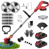 Akku-Rasentrimmer, 3-in-1 21V Freischneider Elektrisch, Akku Trimmer und Rasenkantenschneider, 8" Akku Rasentrimmer mit 2x1.5AH Akku und Ladegerät, inkl. 4 Klingen & 90° Drehkopf, für Garden Trimme