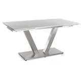MONDO Esstisch SETA 160-250 x 90 cm Edelstahl/Glas grau - Vierkantauszug bis 250 cm - inklusive 2 Auszugsplatten á 45 cm - Säulentisch - Höhe 77 cm