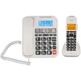 Asixxsix Erweiterbares Kordeles/schnurloses Telefon mit Anrufbeantworter, Anrufblockierung, Anrufer -ID, Foto -Zifferblatt, Große Taste und 2 -Zoll -Bildschirm, Erweiterbar auf 5 Handys (EU-Stecker)