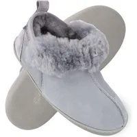 Vanuba Karayaka Damen Hausschuhe, Naturleder, 100% Schafwolle, Warme und Bequeme Hausschuhe,Leder Harz Grau/ Grau,41 EU - 41