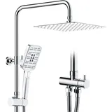 Rainsworth Duschsystem ohne Armatur Chrom - 25 * 25cm Quadratisch Regendusch Dusche Set, Duschgarnitur mit Umsteller, 3 Strahlarten Handbrause