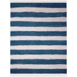 my home Teppich »Benja«, rechteckig, Handweb Teppich, gestreift, 90% Baumwolle, handgewebt, mit Fransen, blau