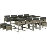 VidaXL 13-tlg. Garten-Essgruppe mit Kissen Grau Poly Rattan