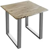 sam möbel gmbh Esstisch Baumkante massiv Akazie natur 80 x 80 silber U-Gestell LUBIN